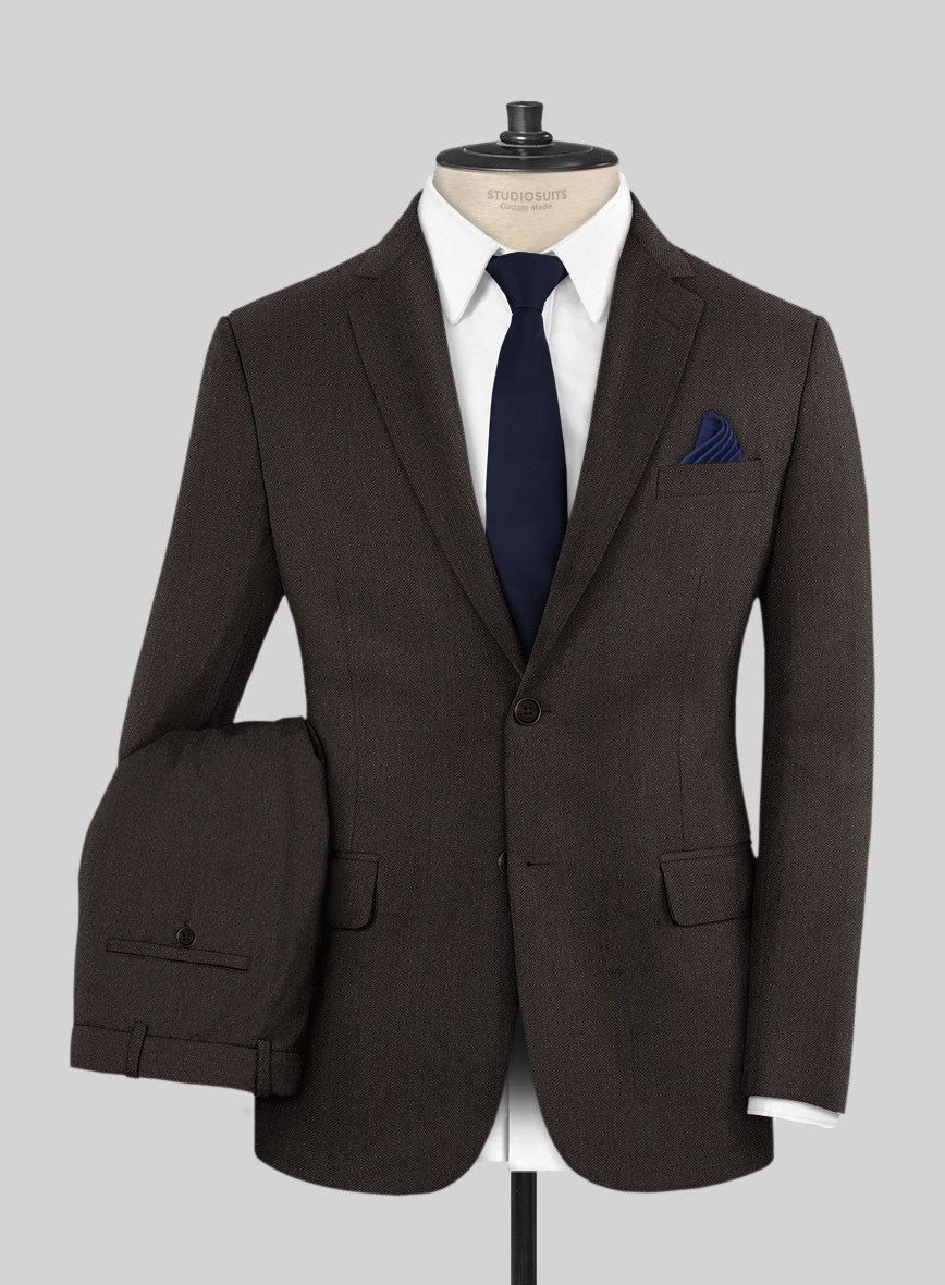Scabal Erar Herringbone Brown Wool Suit - StudioSuits
