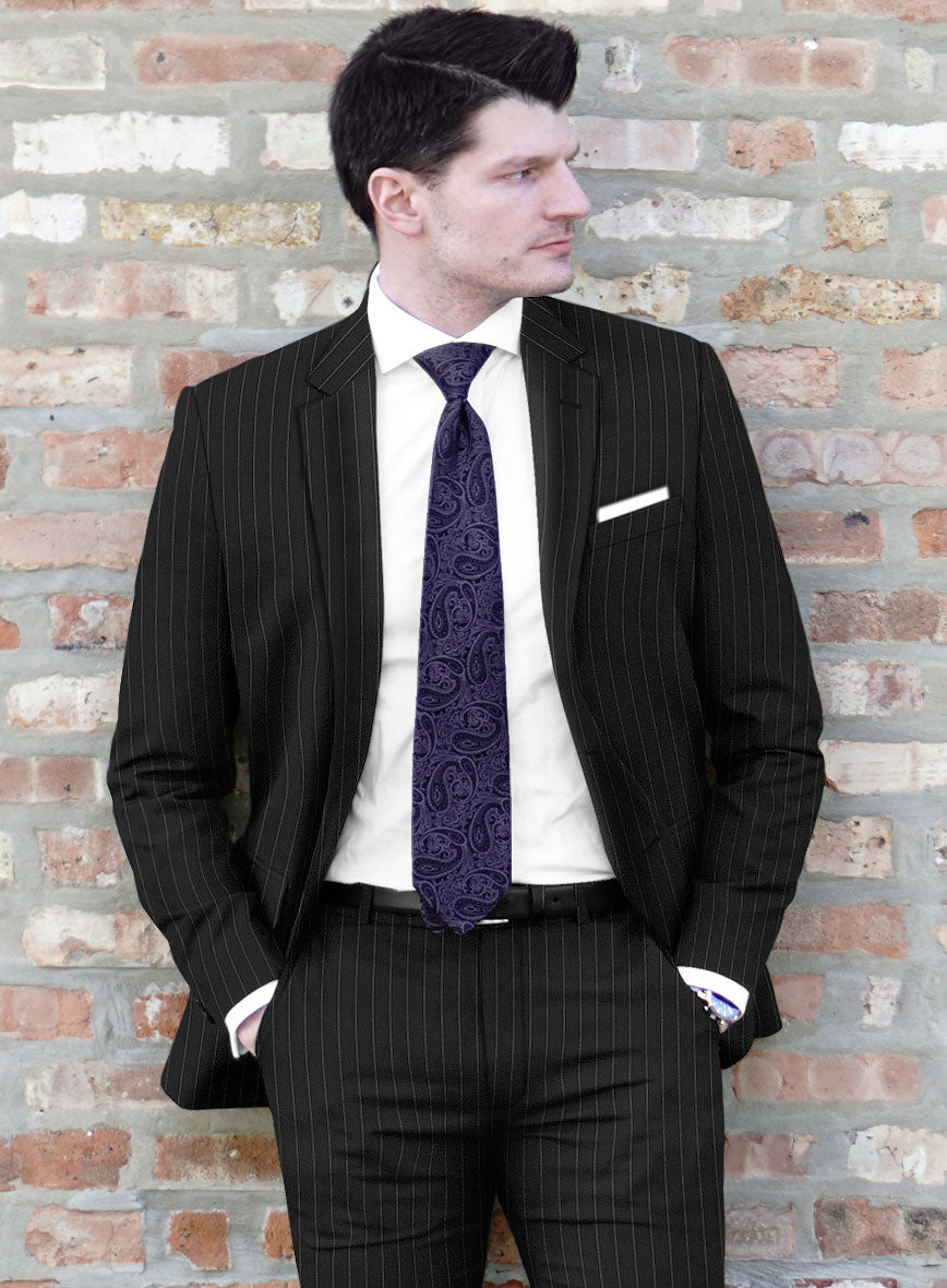 Scabal Feeje Stripe Black Wool Jacket - StudioSuits