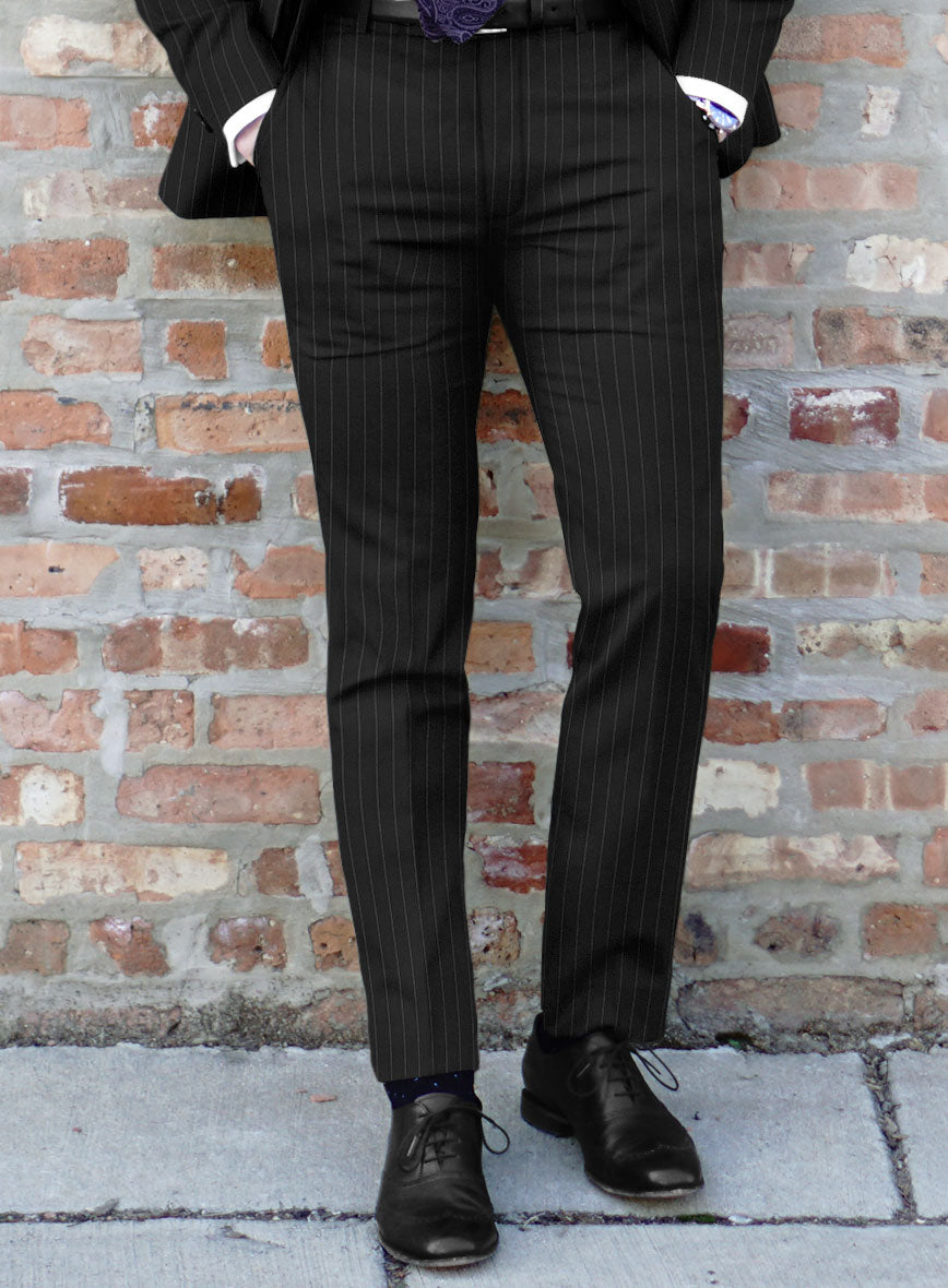 Scabal Feeje Stripe Black Wool Pants - StudioSuits