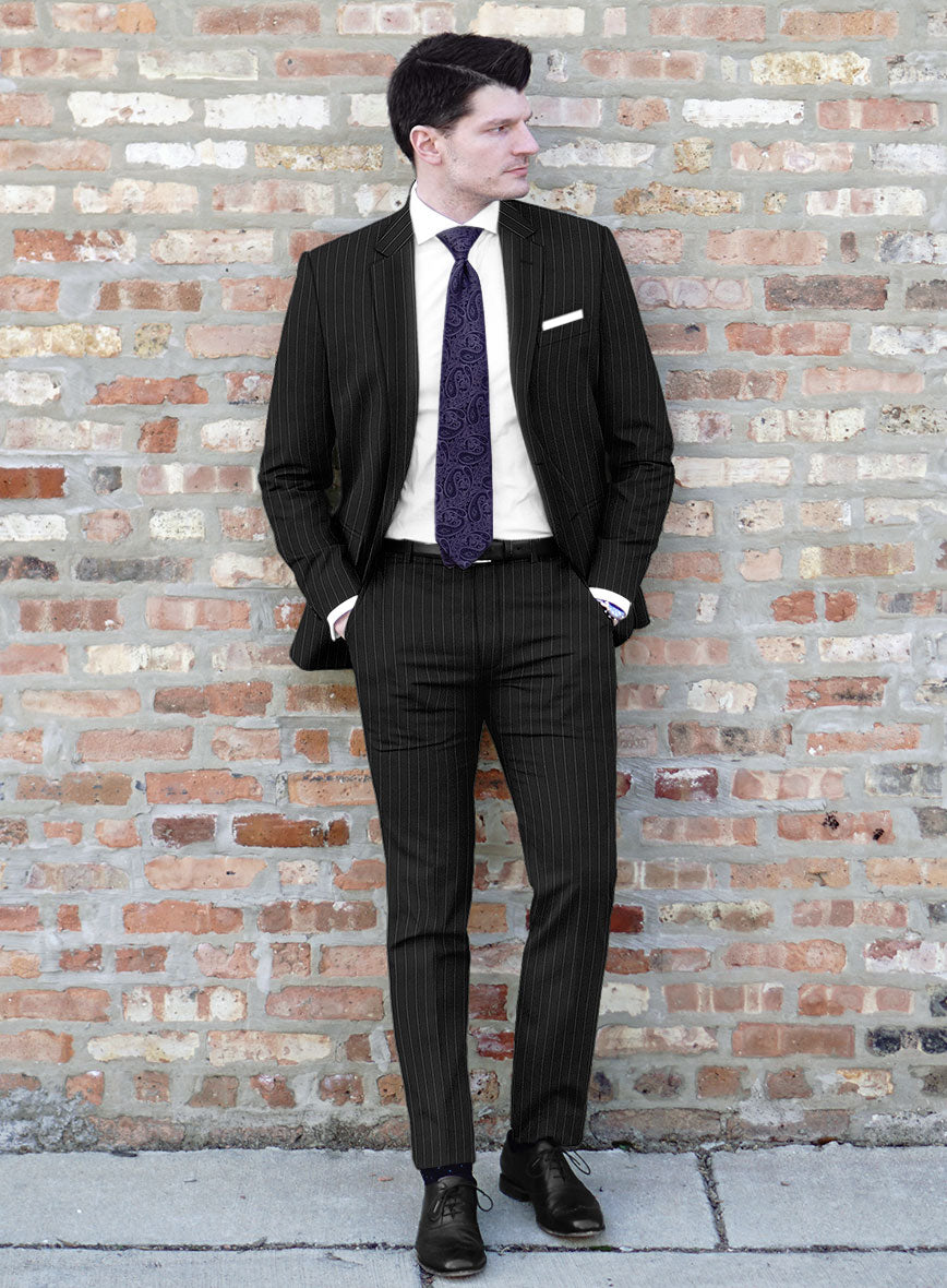 Scabal Feeje Stripe Black Wool Suit - StudioSuits