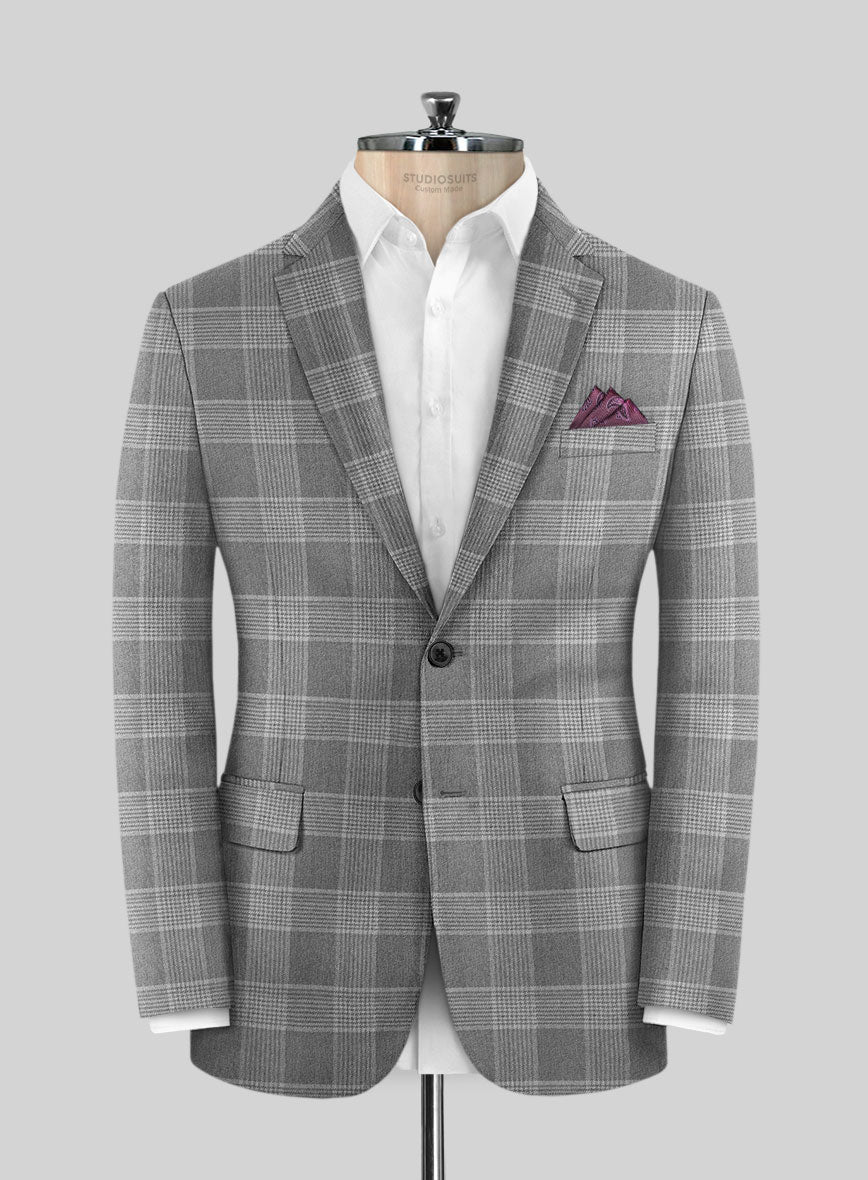 Scabal Gray Checks Wool Jacket - StudioSuits