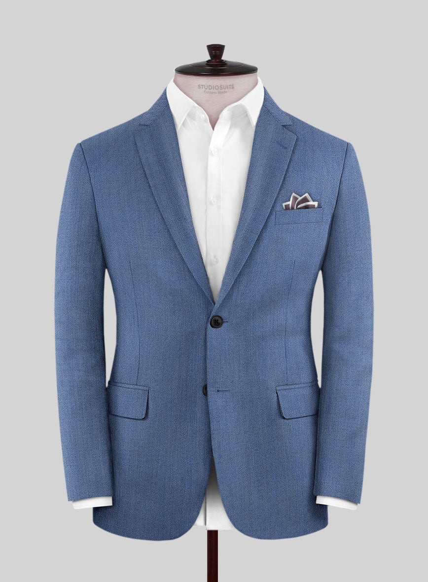 Scabal Imilli Herringbone Blue Wool Suit - StudioSuits