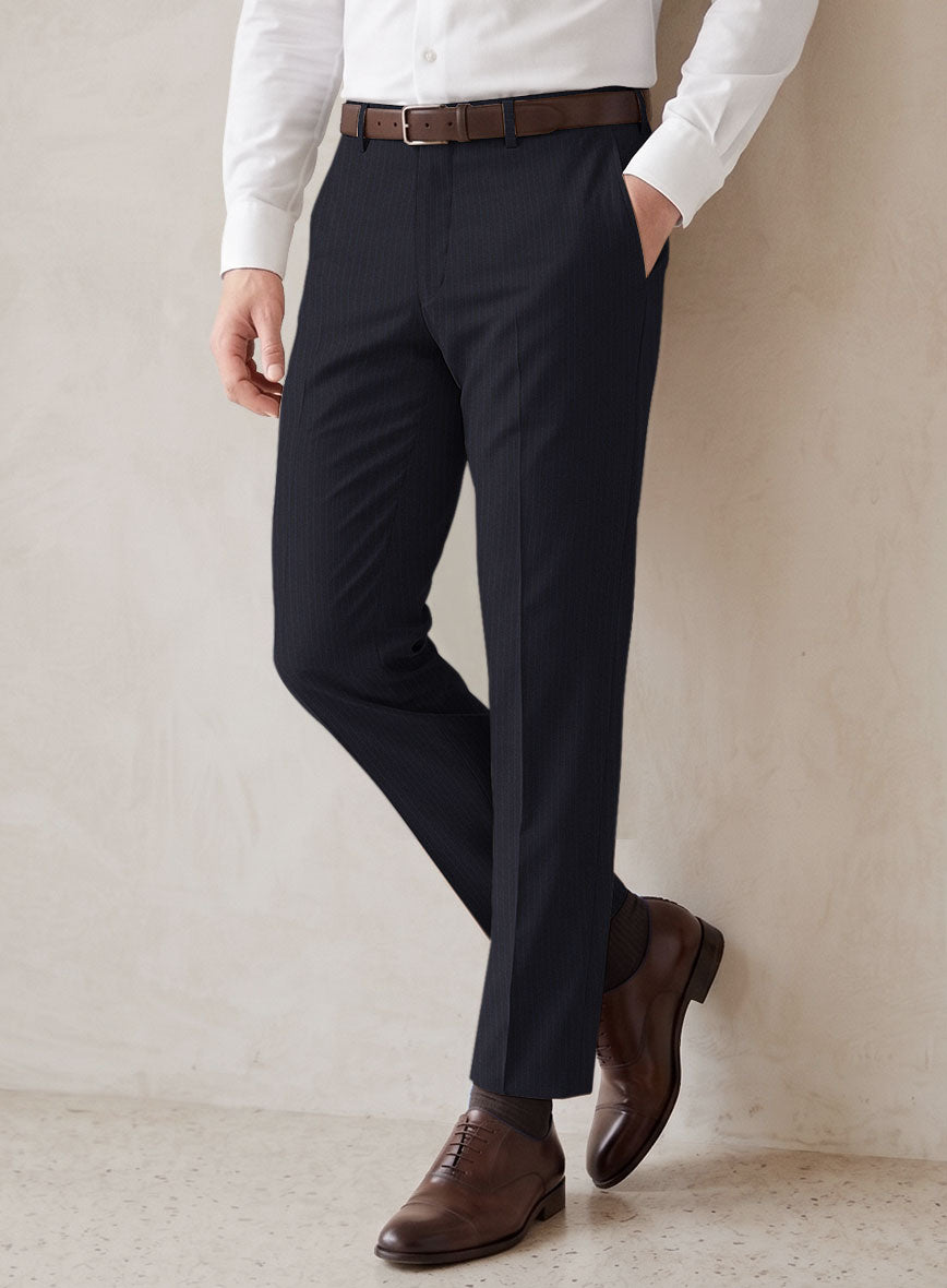 Scabal Jaglo Stripe Blue Wool Pants - StudioSuits