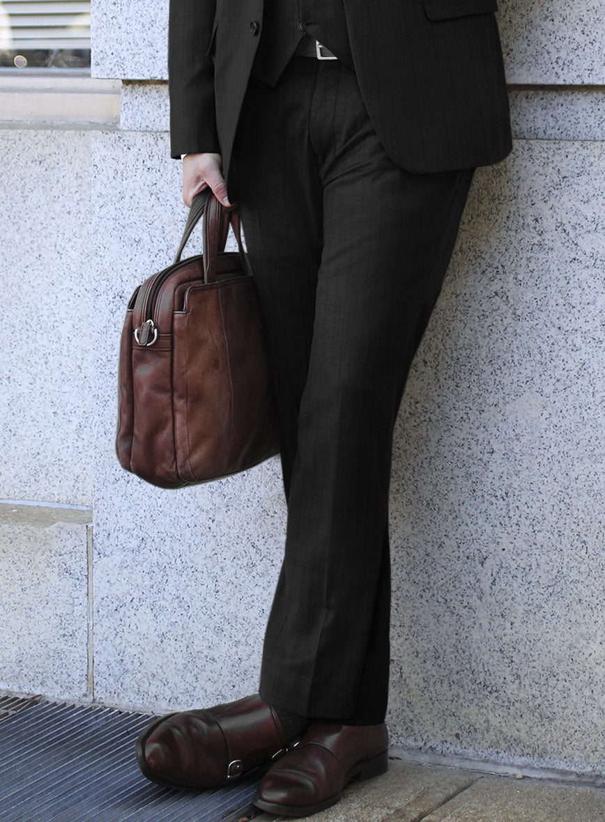 Scabal Juber Stripe Black Wool Pants - StudioSuits