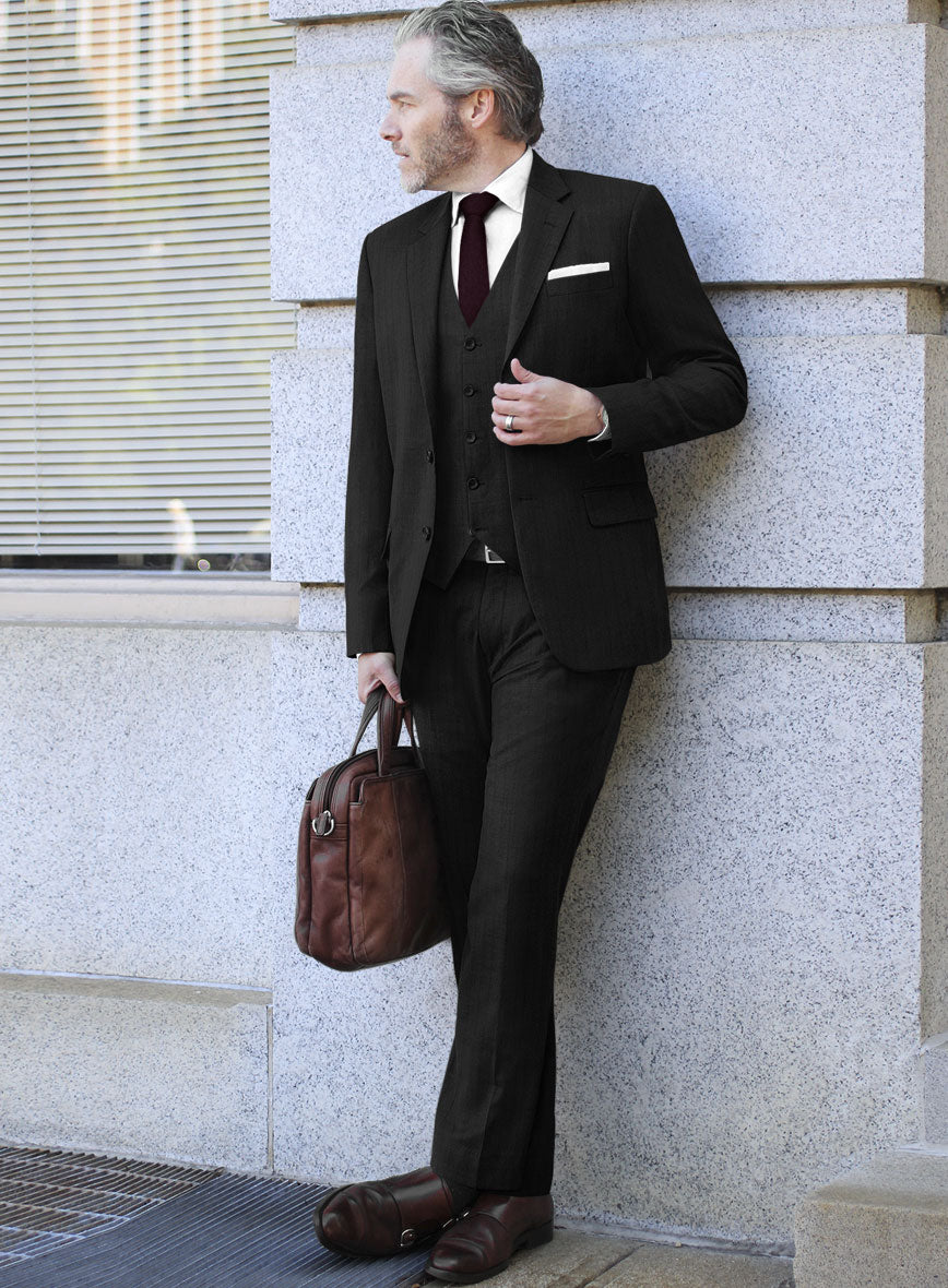 Scabal Juber Stripe Black Wool Suit - StudioSuits