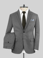 Scabal Lauchi Herringbone Gray Wool Suit - StudioSuits