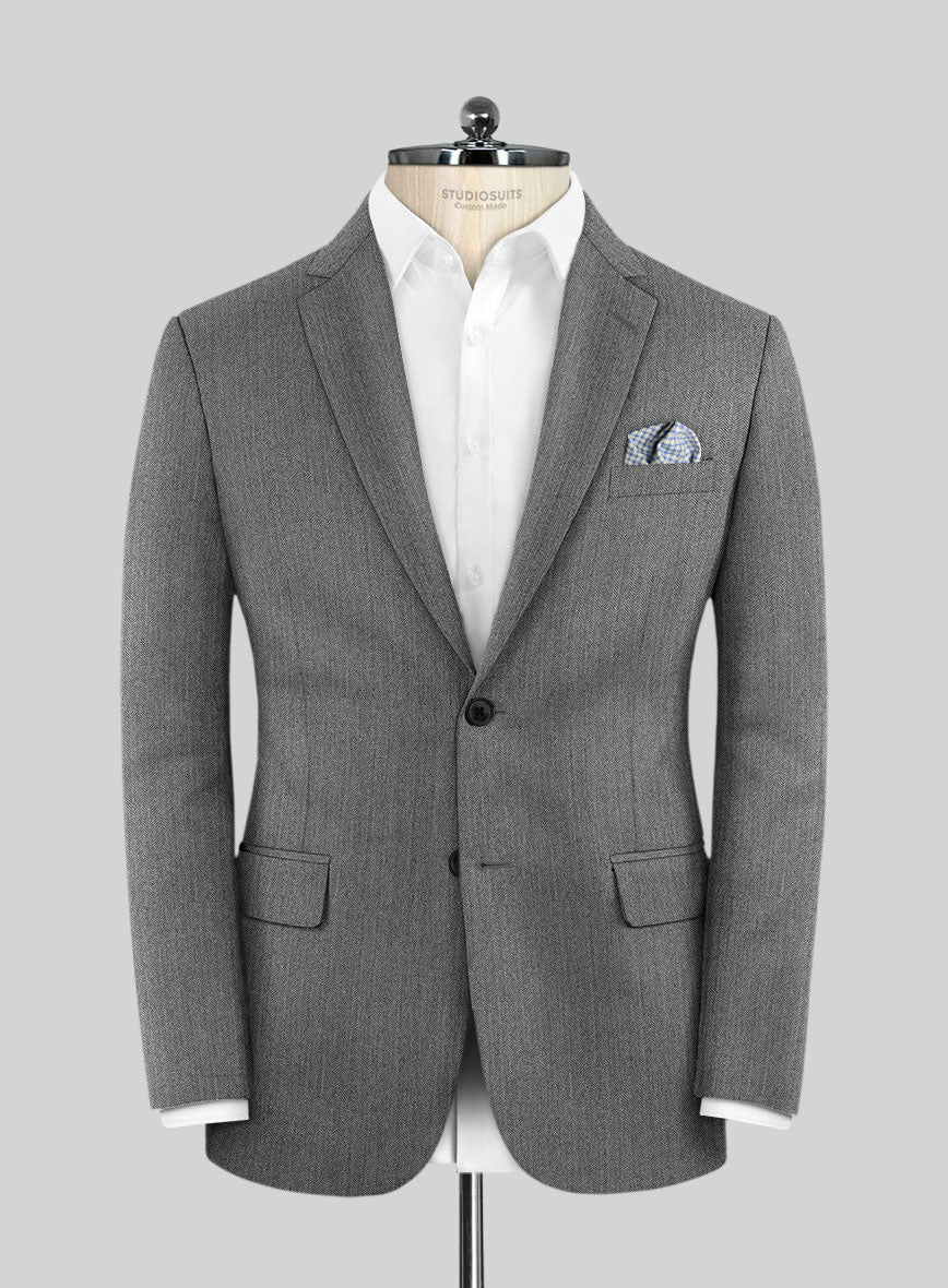 Scabal Lauchi Herringbone Gray Wool Suit - StudioSuits