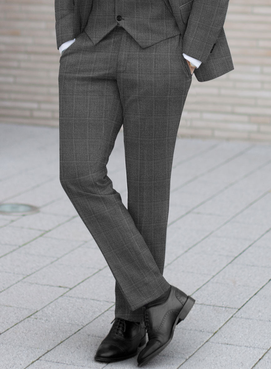 Scabal Lisco Windowpane Gray Wool Pants - StudioSuits