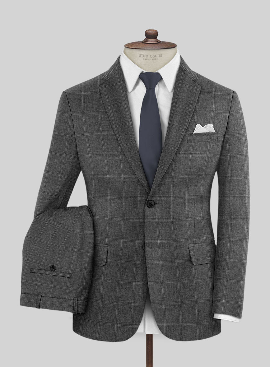Scabal Lisco Windowpane Gray Wool Suit - StudioSuits