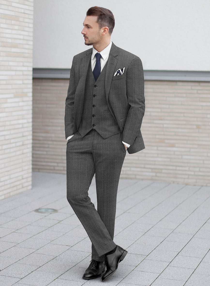 Scabal Lisco Windowpane Gray Wool Suit - StudioSuits