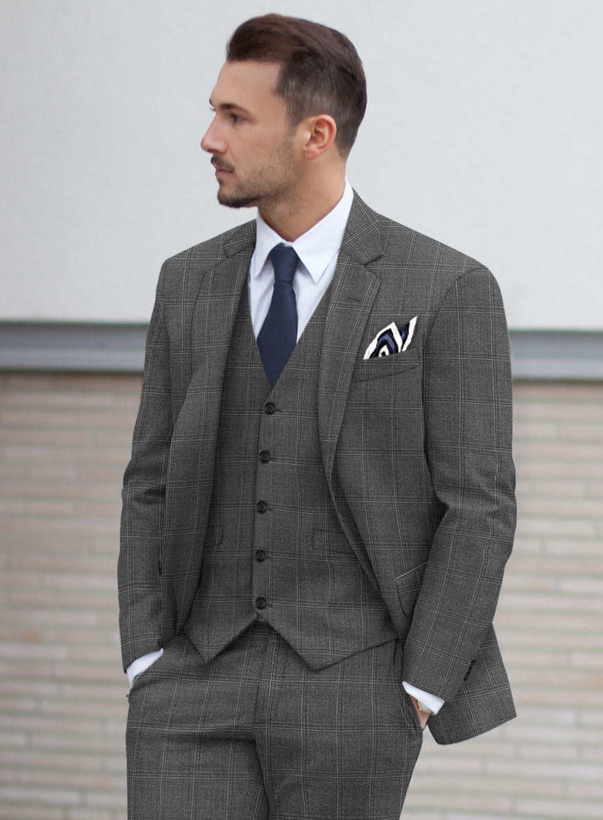 Scabal Lisco Windowpane Gray Wool Suit - StudioSuits