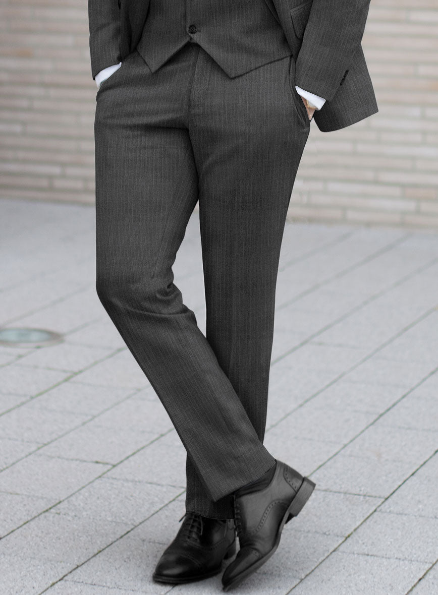 Scabal Londoner Casiri Stripe Charcoal Wool Pants - StudioSuits