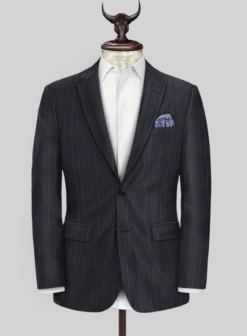 Scabal Londoner Cutina Stripe Blue Wool Jacket - StudioSuits