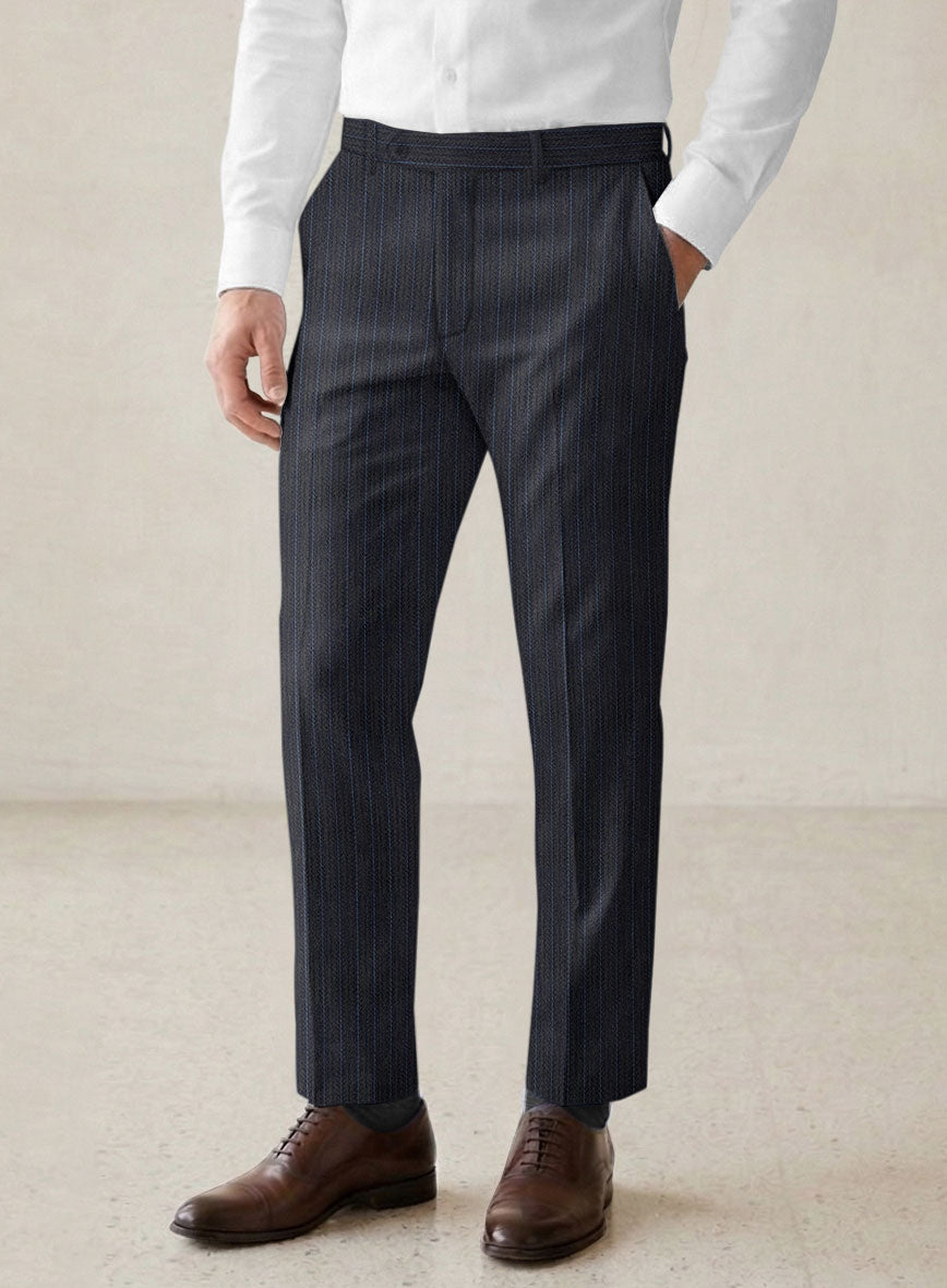 Scabal Londoner Cutina Stripe Blue Wool Pants - StudioSuits