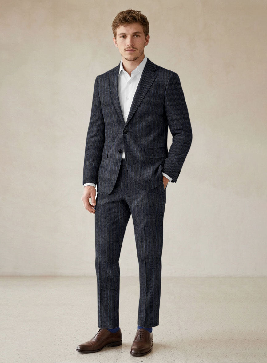 Scabal Londoner Cutina Stripe Blue Wool Suit - StudioSuits