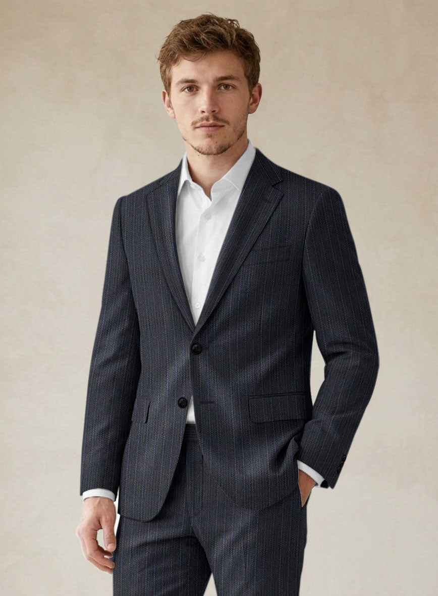 Scabal Londoner Cutina Stripe Blue Wool Suit - StudioSuits