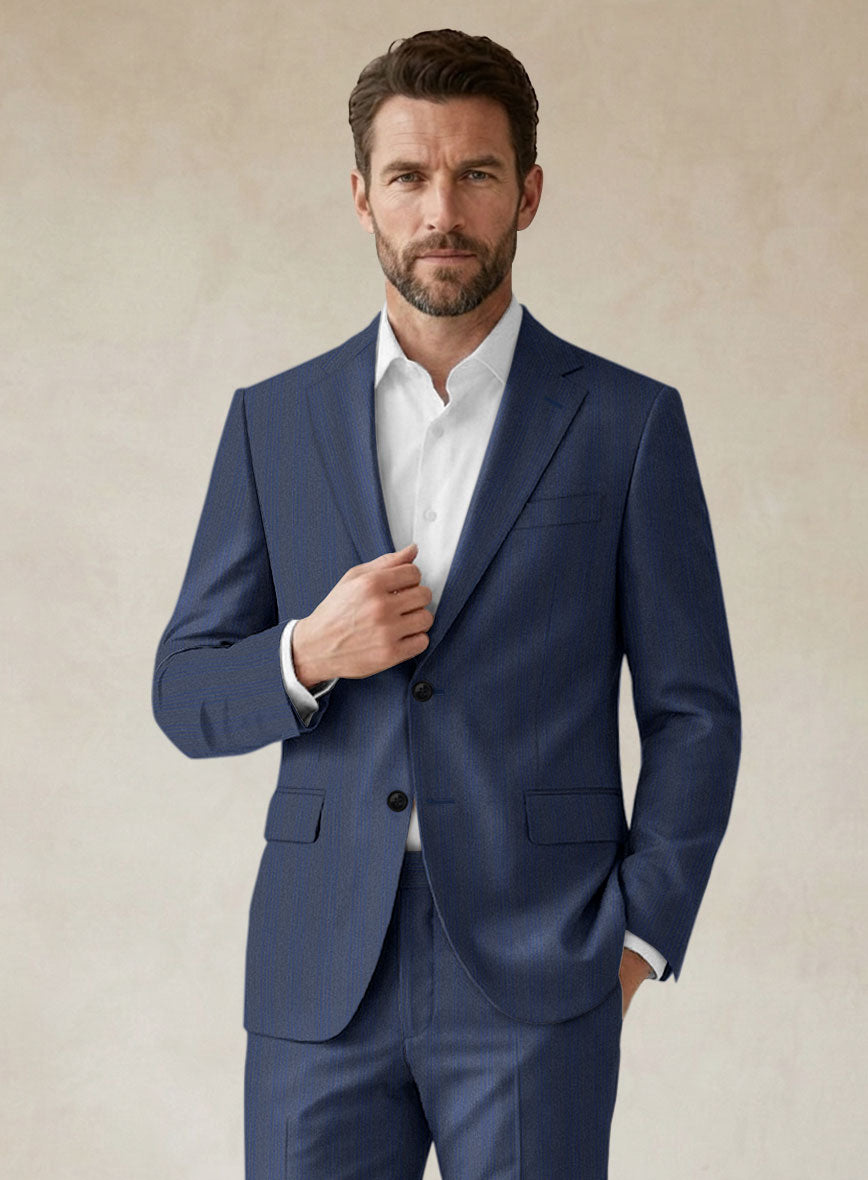 Scabal Londoner Erafin Stripe Blue Wool Jacket - StudioSuits