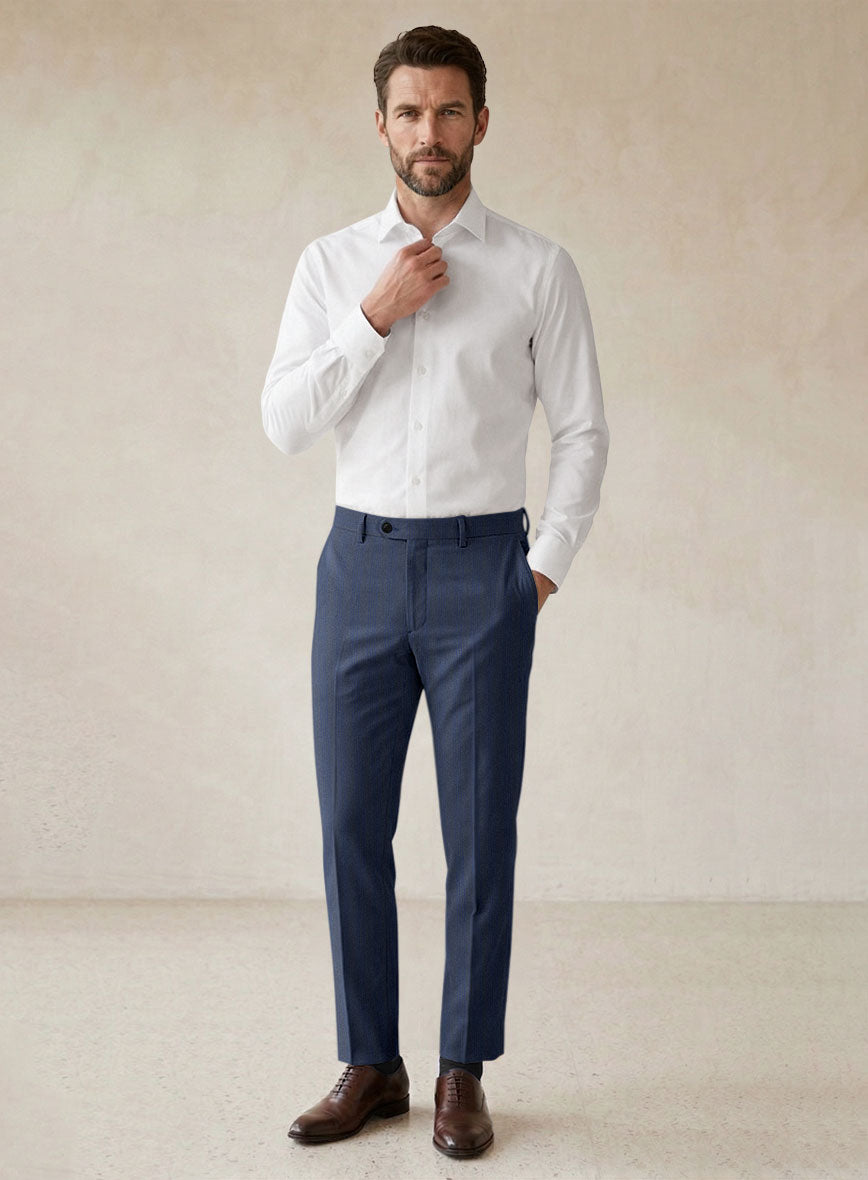 Scabal Londoner Erafin Stripe Blue Wool Pants - StudioSuits