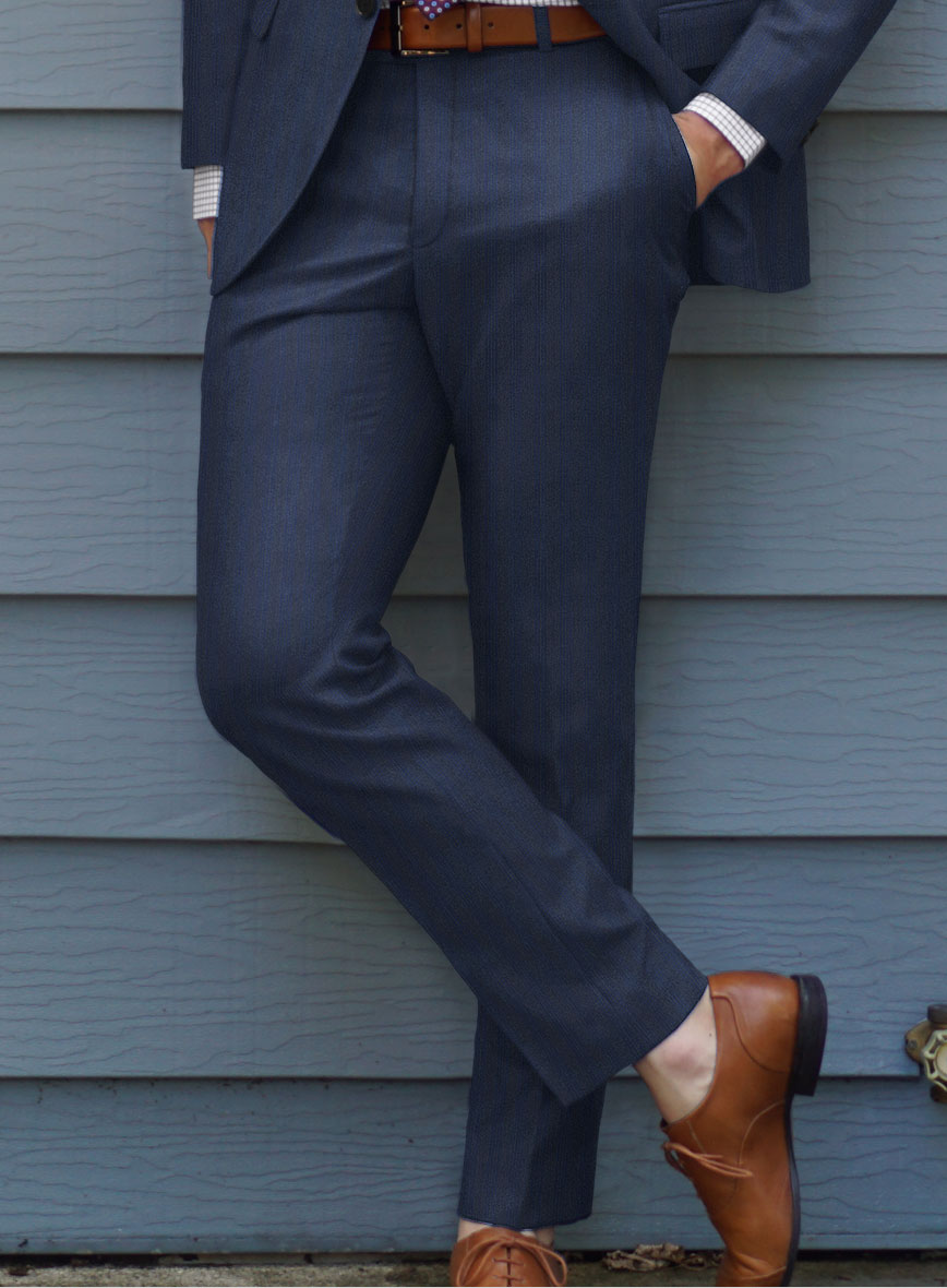 Scabal Londoner Erafin Stripe Blue Wool Pants - StudioSuits