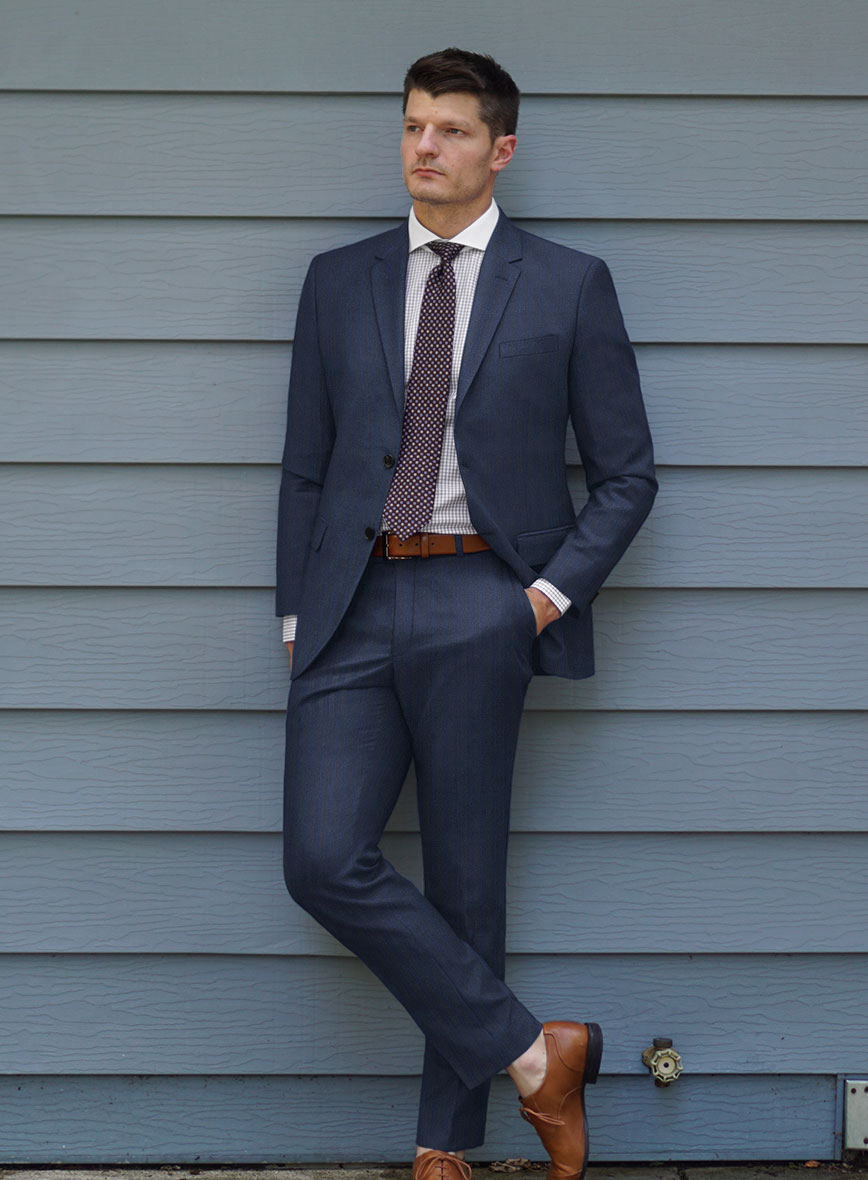 Scabal Londoner Erafin Stripe Blue Wool Suit - StudioSuits