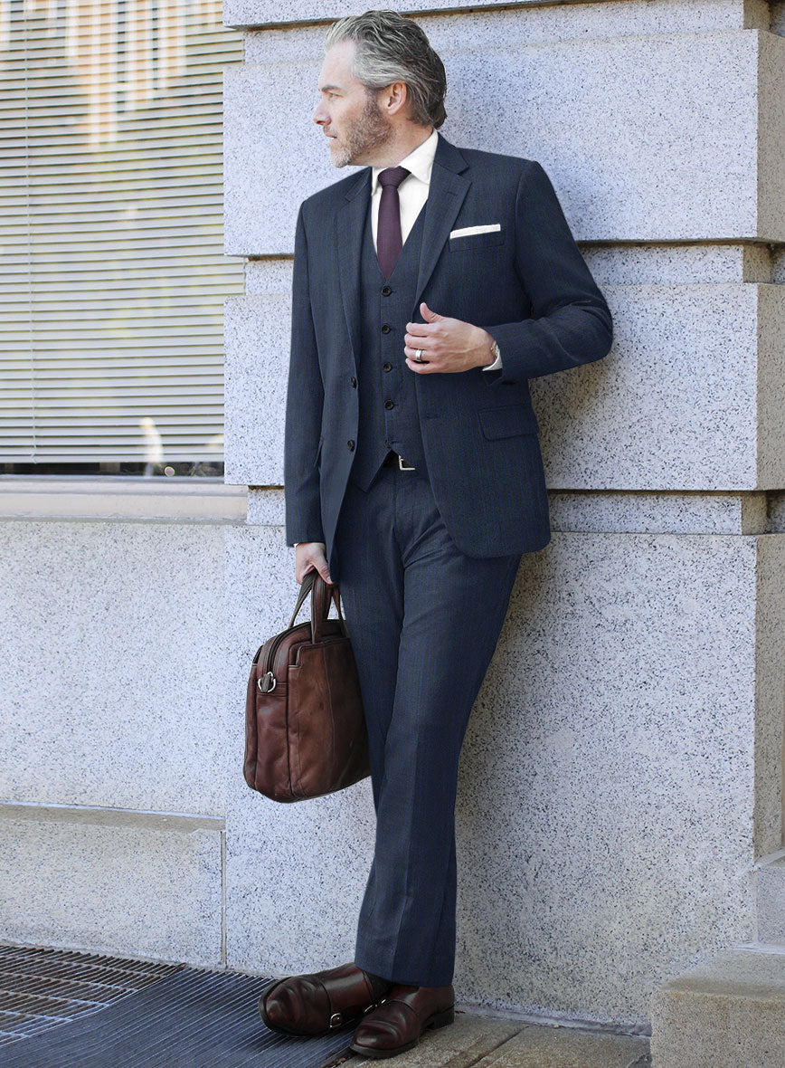 Scabal Londoner Floras Stripe Blue Wool Suit - StudioSuits
