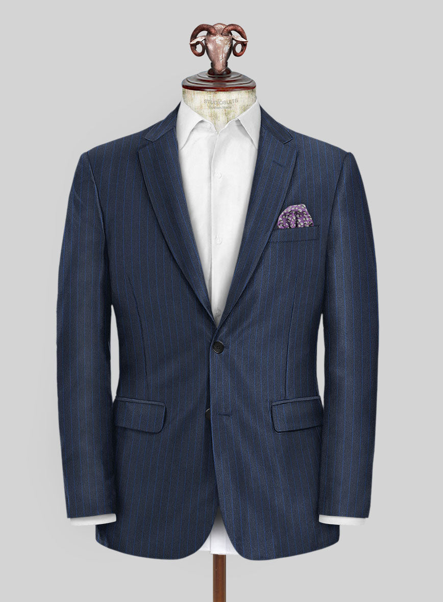 Scabal Londoner Floras Stripe Blue Wool Suit - StudioSuits