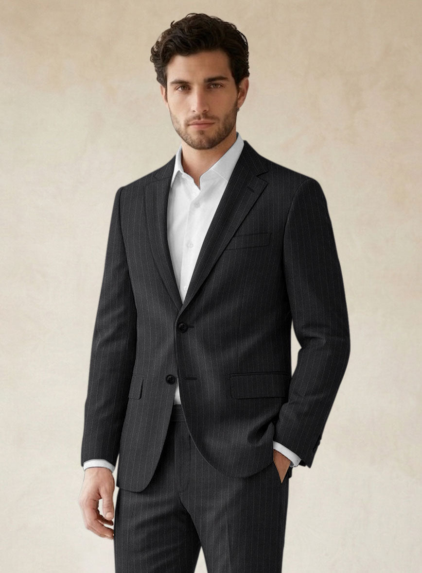 Scabal Londoner Isai Stripe Charcoal Wool Suit - StudioSuits
