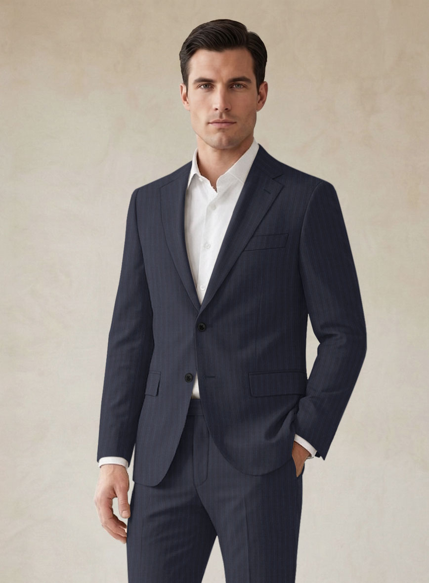 Scabal Londoner Jaspal Stripe Blue Wool Suit - StudioSuits