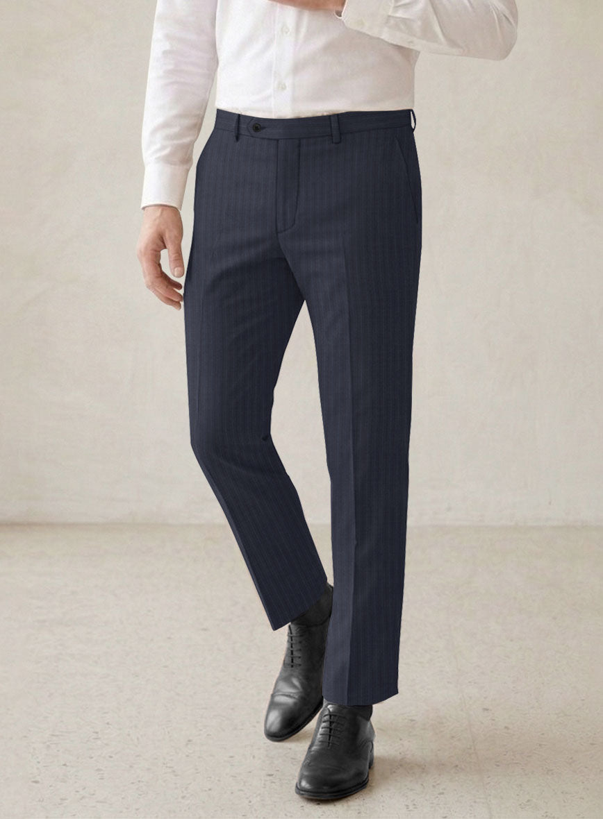 Scabal Londoner Jaspal Stripe Blue Wool Pants - StudioSuits