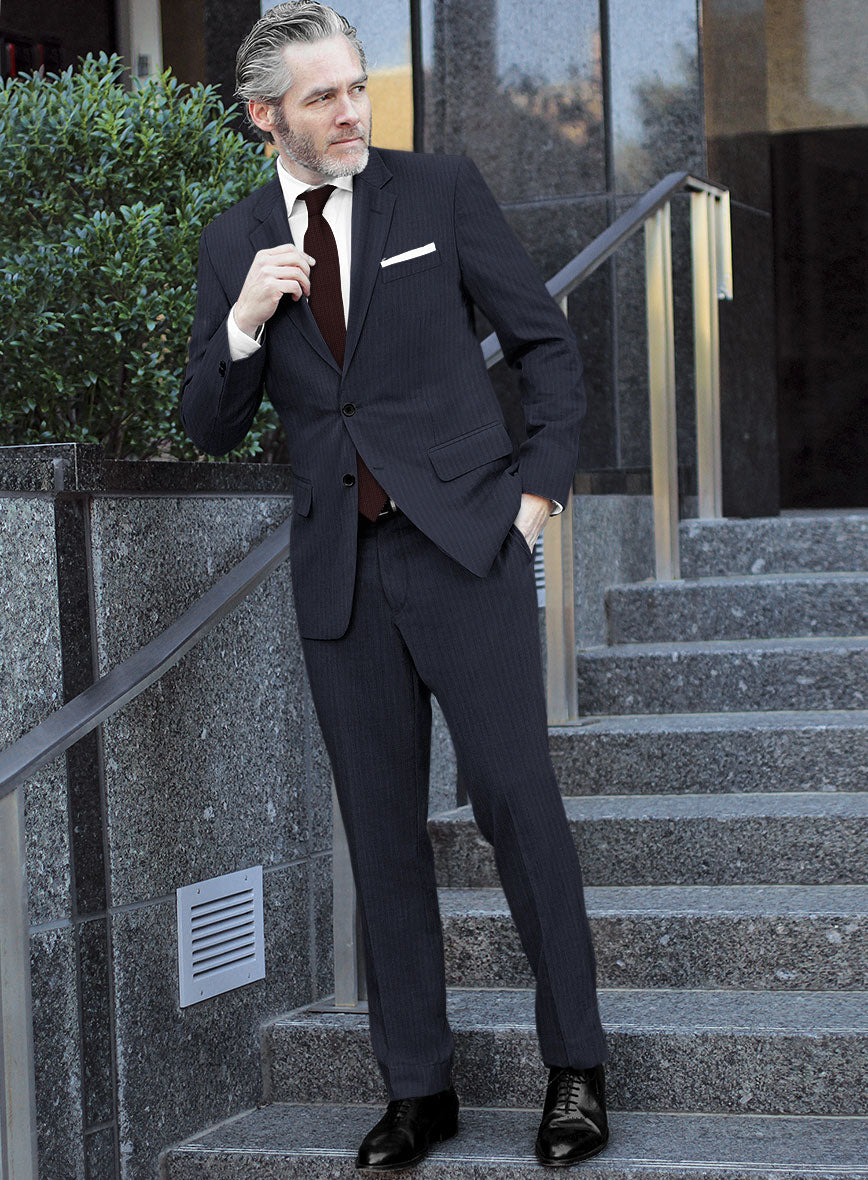 Scabal Londoner Jaspal Stripe Blue Wool Suit - StudioSuits
