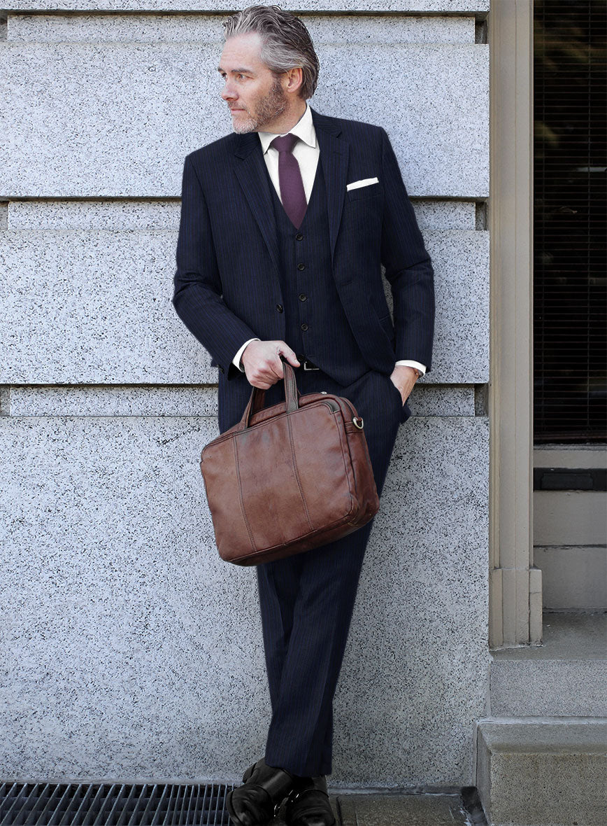 Scabal Londoner Malno Stripe Blue Wool Suit - StudioSuits