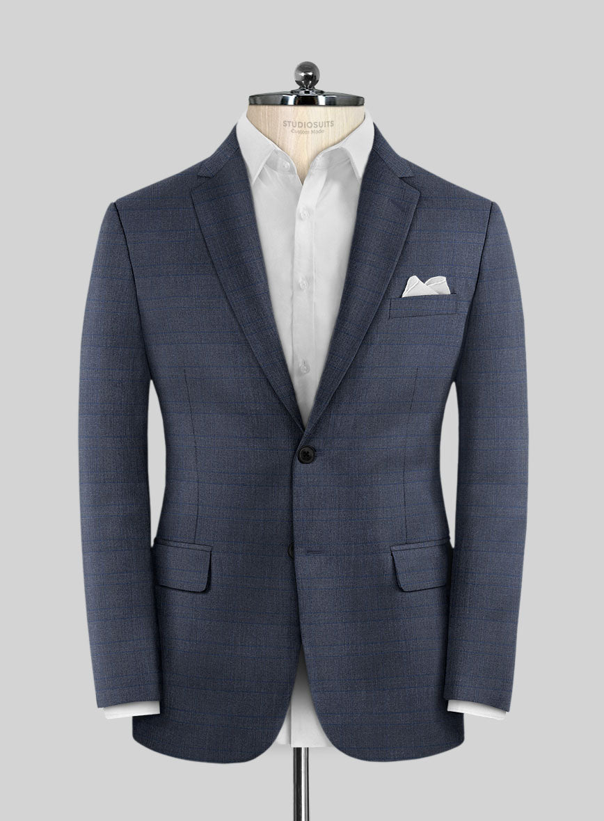 Scabal Londoner Olfoda Checks Blue Wool Jacket - StudioSuits