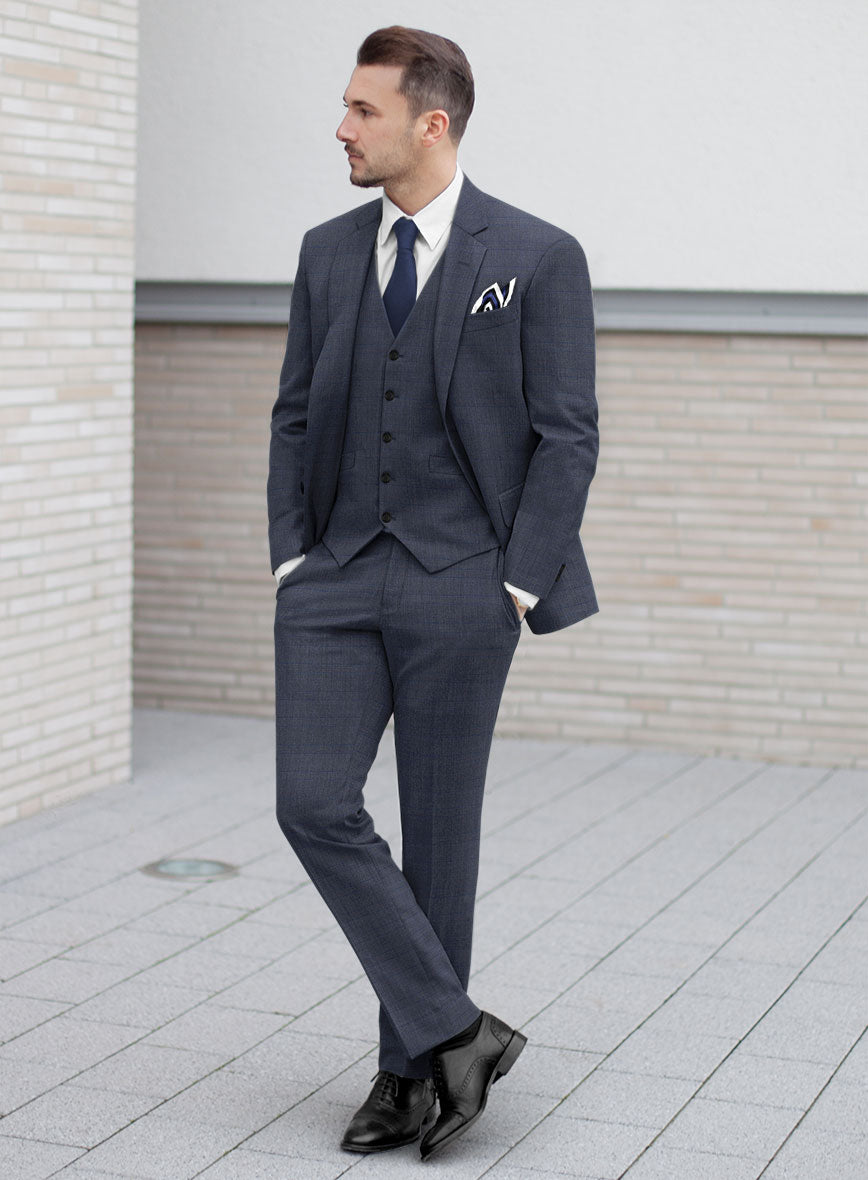 Scabal Londoner Olfoda Checks Blue Wool Suit - StudioSuits