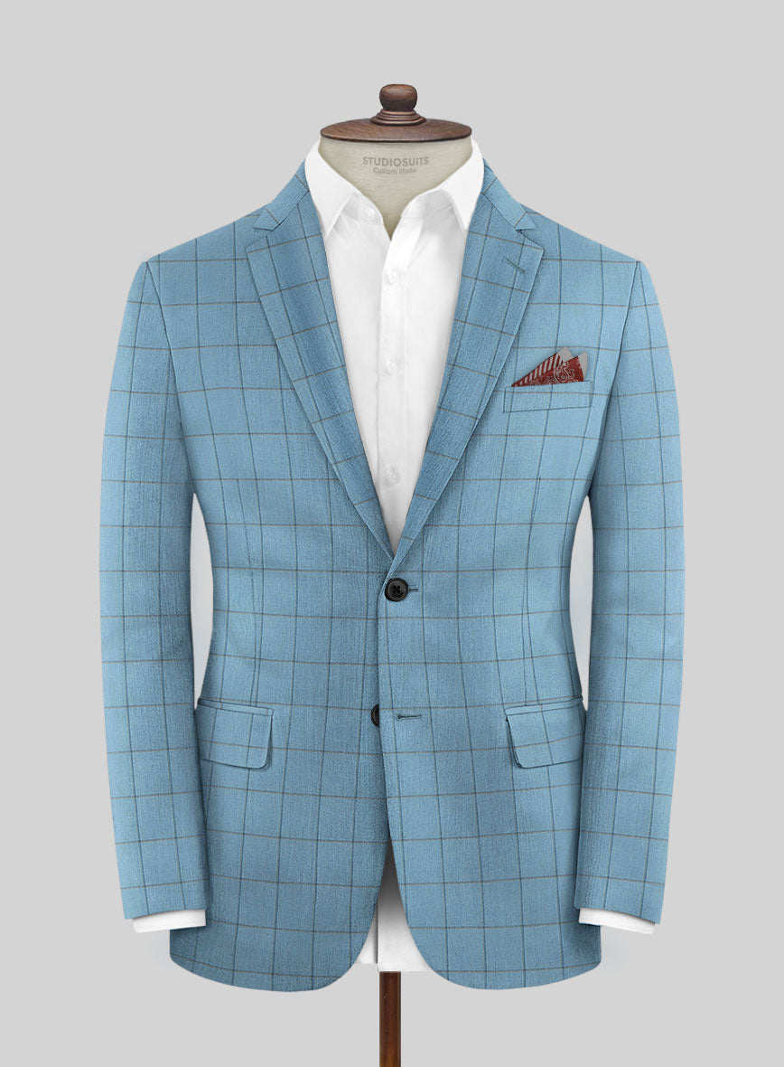 Scabal Londoner Windowpane Blue Wool Jacket - StudioSuits