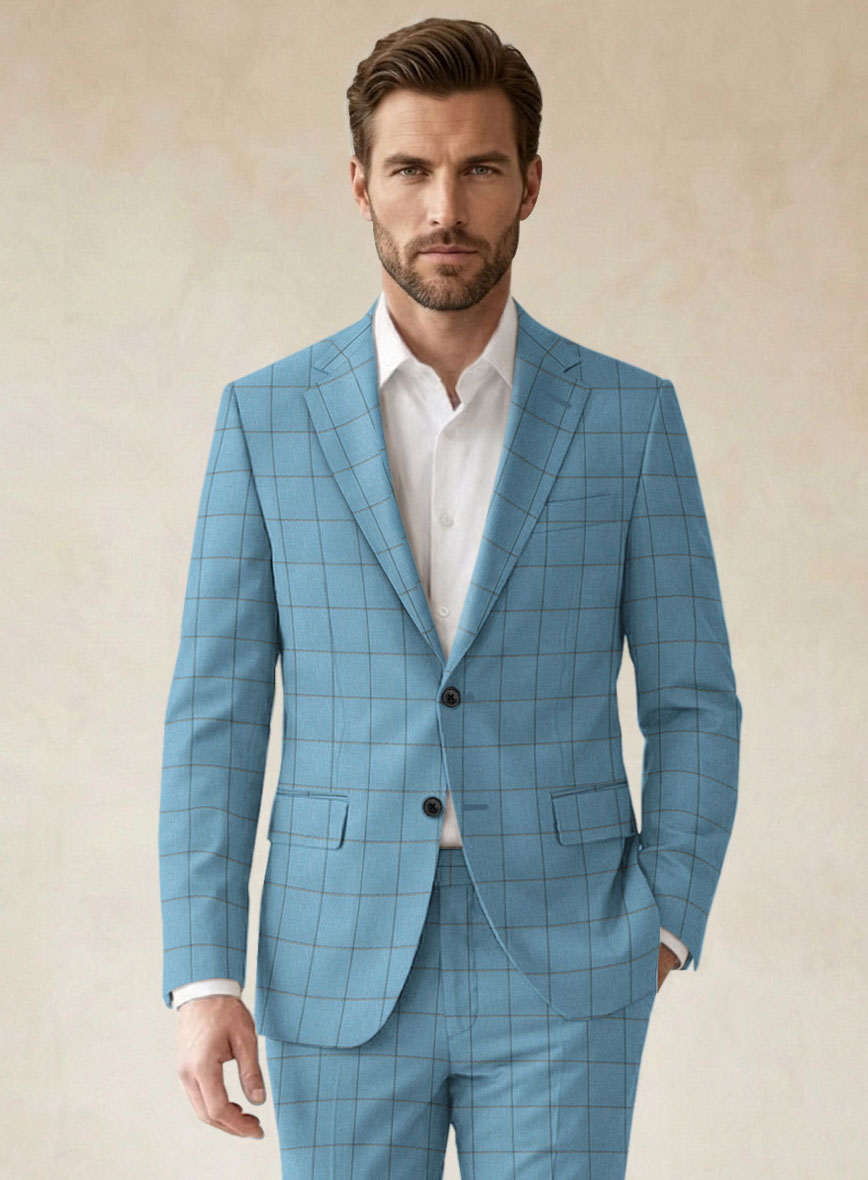 Scabal Londoner Windowpane Blue Wool Jacket - StudioSuits