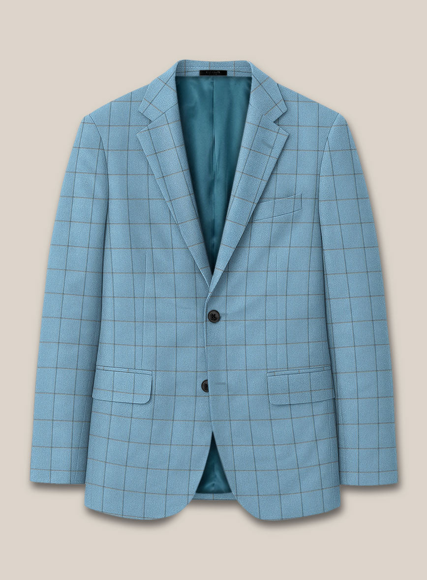 Scabal Londoner Windowpane Blue Wool Jacket - StudioSuits