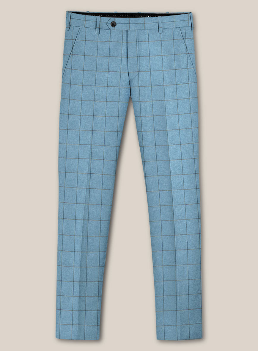 Scabal Londoner Windowpane Blue Wool Pants - StudioSuits