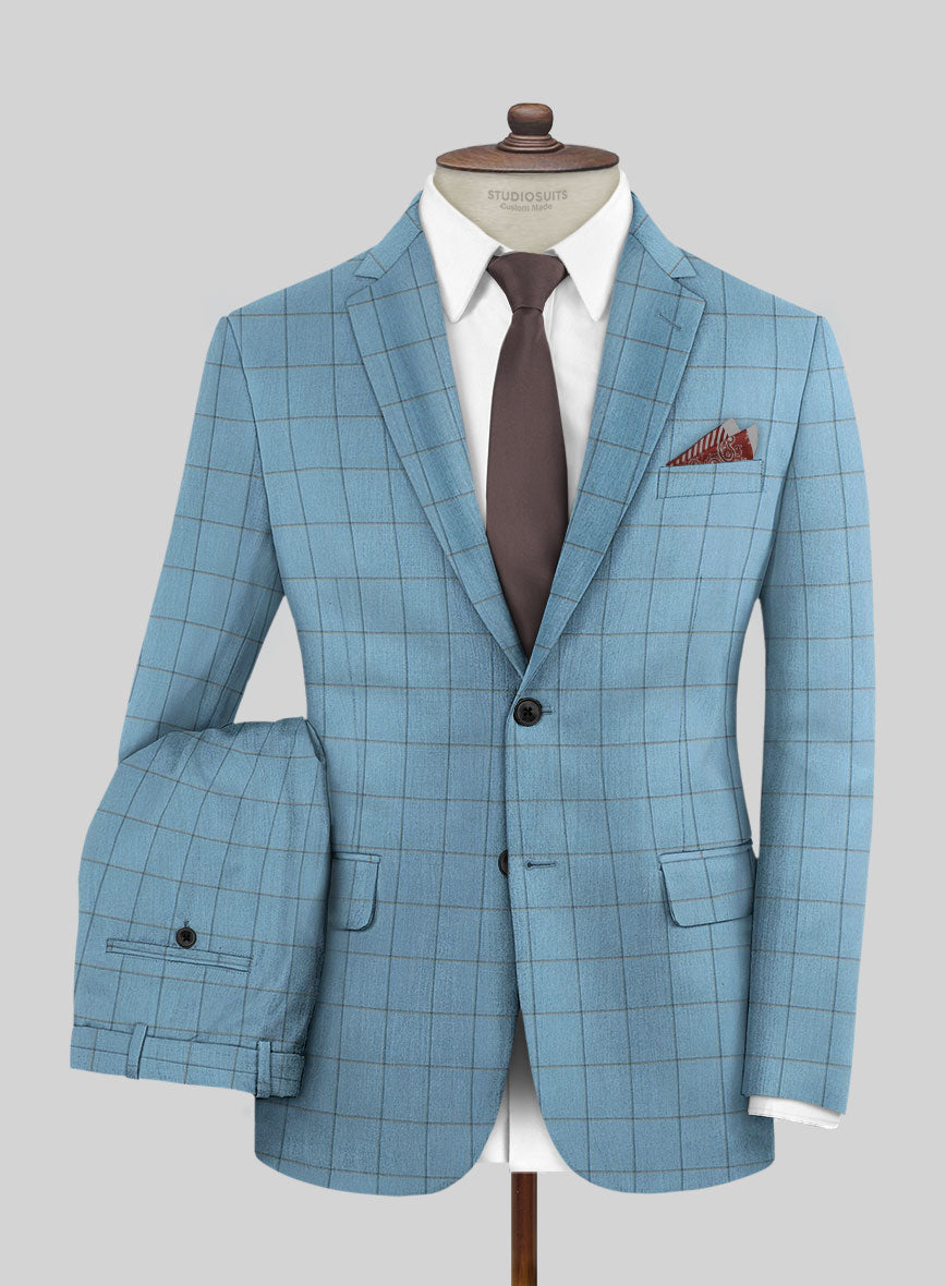 Scabal Londoner Windowpane Blue Wool Suit - StudioSuits