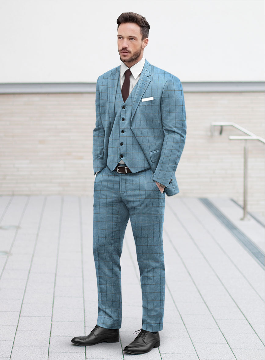 Scabal Londoner Windowpane Blue Wool Suit - StudioSuits