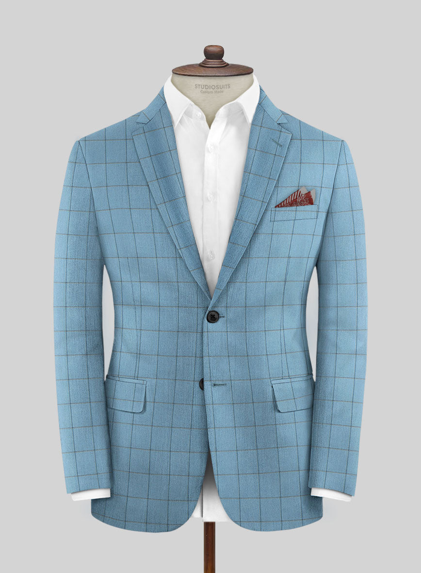 Scabal Londoner Windowpane Blue Wool Suit - StudioSuits
