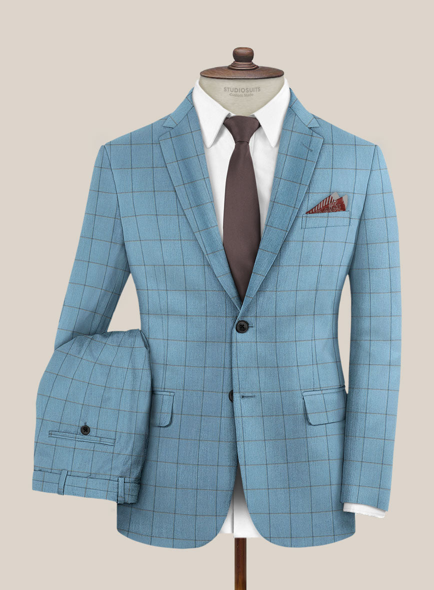 Scabal Londoner Windowpane Blue Wool Suit - StudioSuits