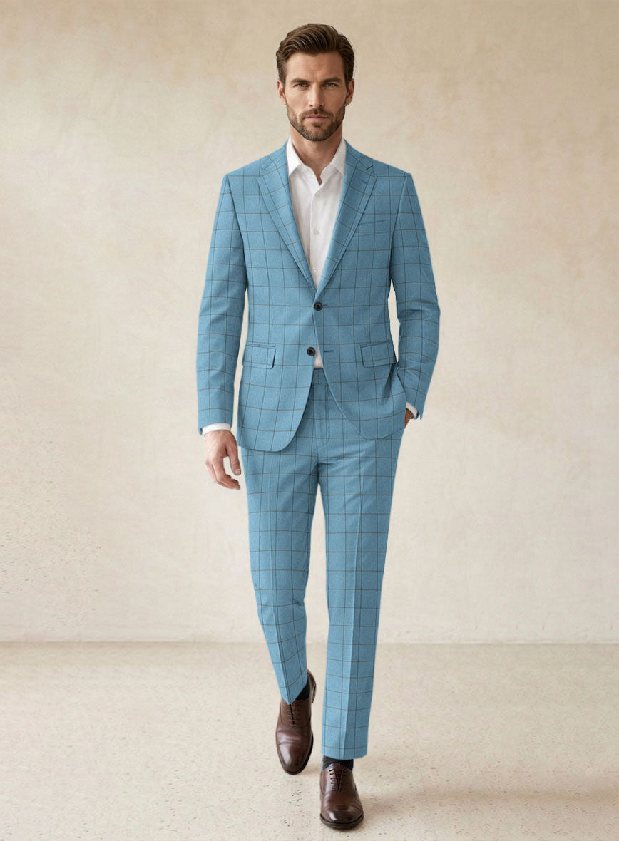 Scabal Londoner Windowpane Blue Wool Suit - StudioSuits