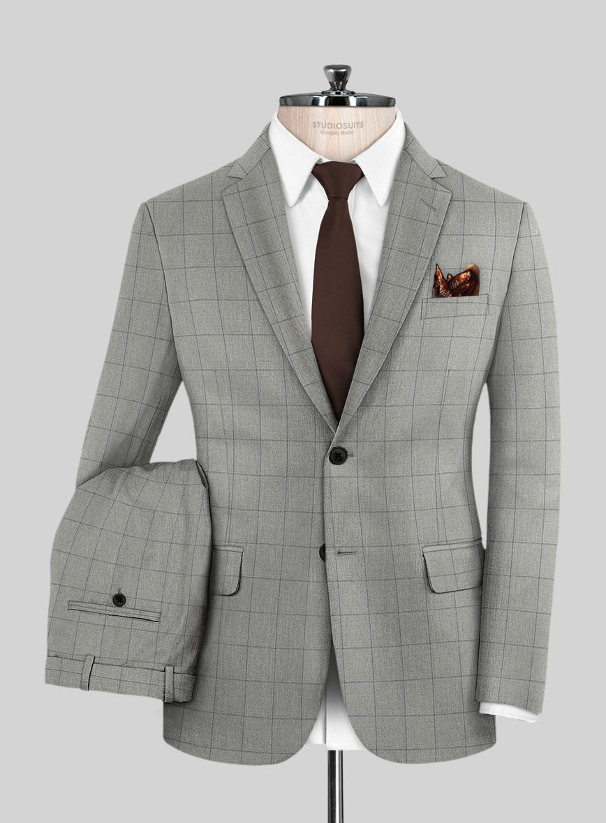 Scabal Londoner Windowpane Light Gray Wool Suit - StudioSuits