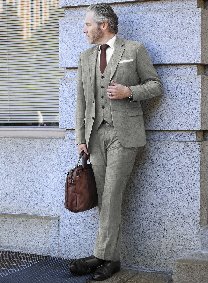 Scabal Londoner Windowpane Light Gray Wool Suit - StudioSuits