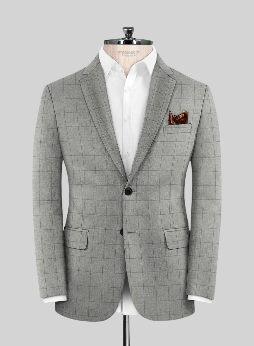 Scabal Londoner Windowpane Light Gray Wool Suit - StudioSuits