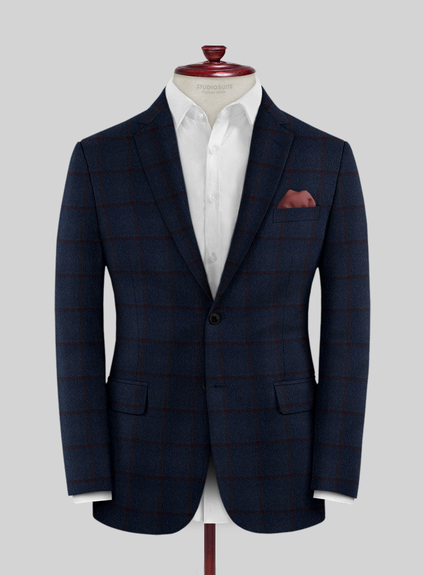 Scabal Marine Blue Checks Wool Jacket - StudioSuits