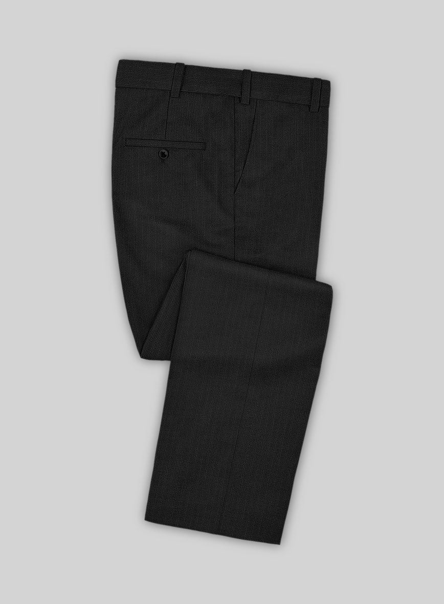 Scabal Nadres Stripe Black Wool Pants - StudioSuits