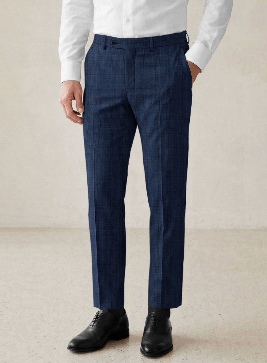Scabal Natro Checks Blue Wool Pants - StudioSuits
