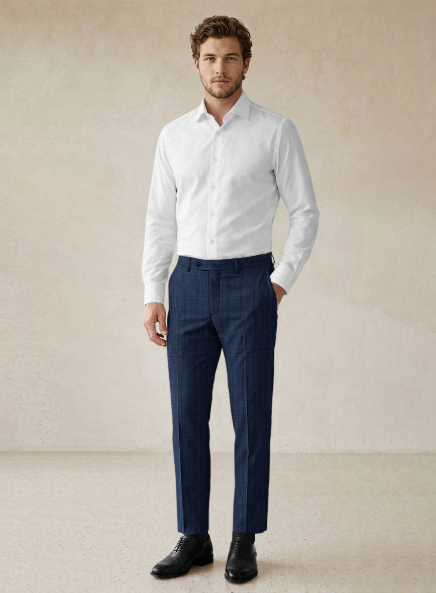 Scabal Natro Checks Blue Wool Pants - StudioSuits