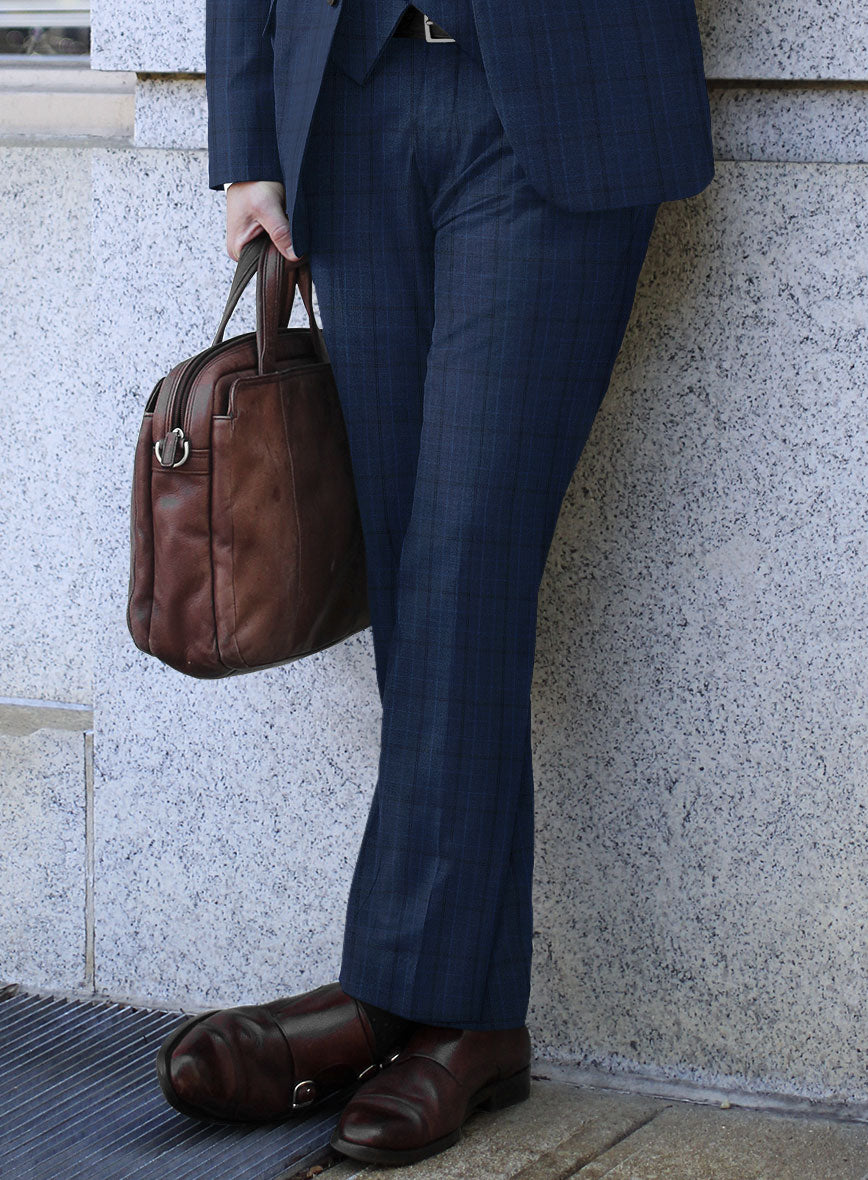 Scabal Natro Checks Blue Wool Pants - StudioSuits